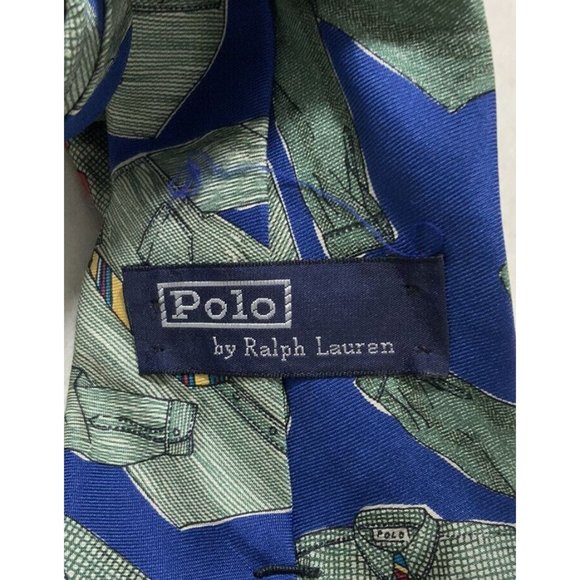 POLO RALPH LAUREN Blue Tie Shirt Silk Tie CANADA 58"/ 4" GC - Picture 4 of 5
